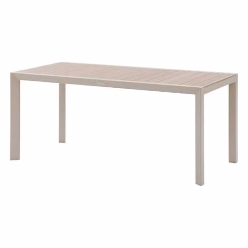 Mesa de jardín extensible Hesperide Évasion con efecto madera y tapas de aluminio para 6 personas en colores lino y arcilla