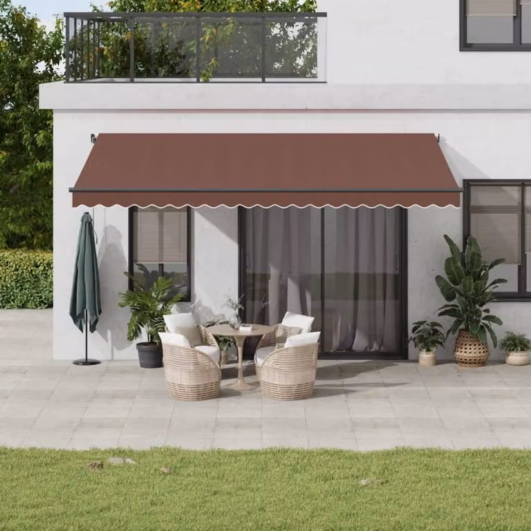 Toldo automático Prolenta con luces LED y mando a distancia, color marrón, An/P: 500 x 350 cm