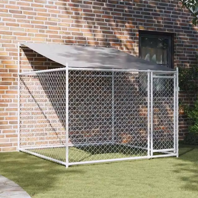 Jaula para perros SYFAX de acero galvanizado con techo y puerta, color gris, An/P/Al: 2 x 2 x 2 m