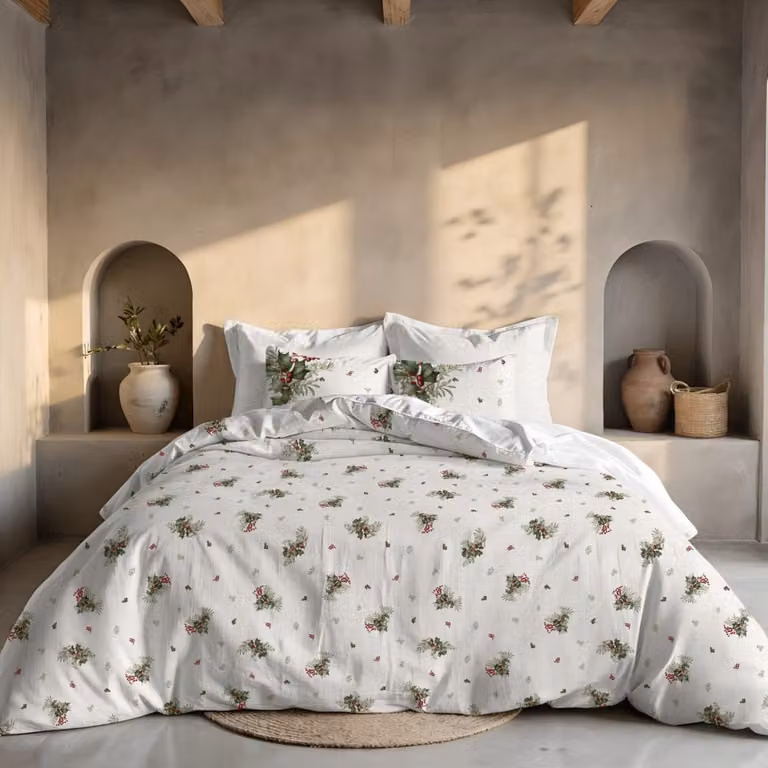 Funda nórdica de Navidad Muare Home multicolor con diseño floral en poliéster, An x An: 240 x 220 cm