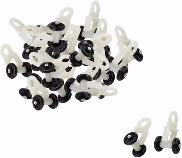 Juego de 30 rodillos Elle para rieles de cortina en plástico blanco y negro con diámetro de 1,8 cm