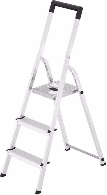 Escalera de tijera de aluminio Hailo L40 EasyClix de 3 peldaños en color gris plata