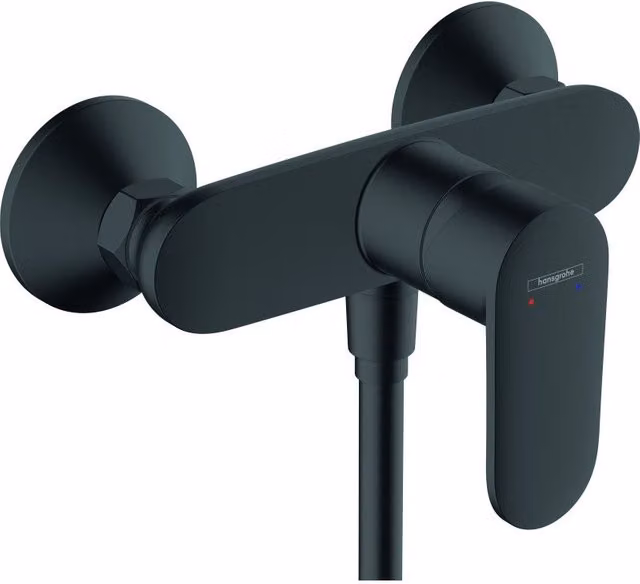 Mezclador monomando para ducha Hansgrohe Vernis Blend en negro mate con montaje en pared y safety stop