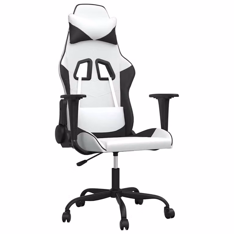 Silla gaming vidaXL en cuero sintético blanco y negro con reposacabezas y giro de 360 grados