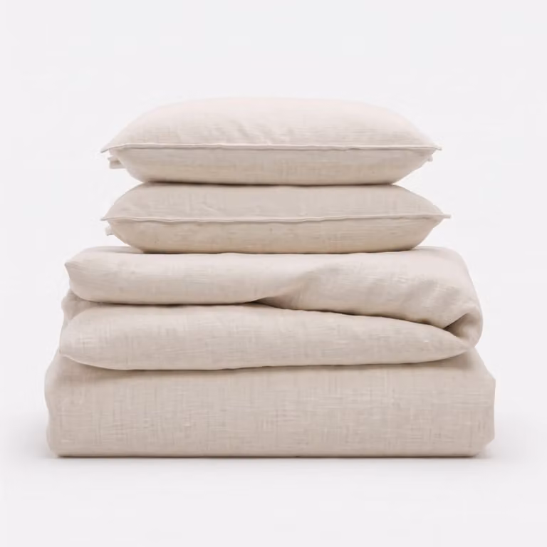 Juego de cama Reca Bedding de lino y algodón color beige con funda nórdica de 220 x 240 cm y fundas de almohada de 60 x 60 cm