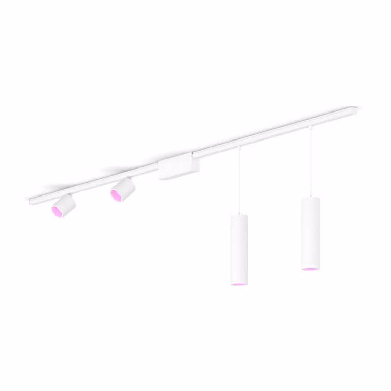 Kit de base de techo recto Philips Hue Perifo en color blanco con 2 focos y 2 luminarias suspendidas