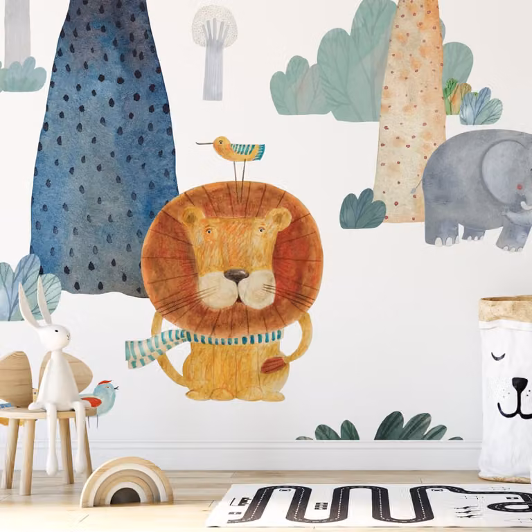 Papel pintado panorámico Cléo XL de Lé papiers de Ninon para niños en blanco y multicolor