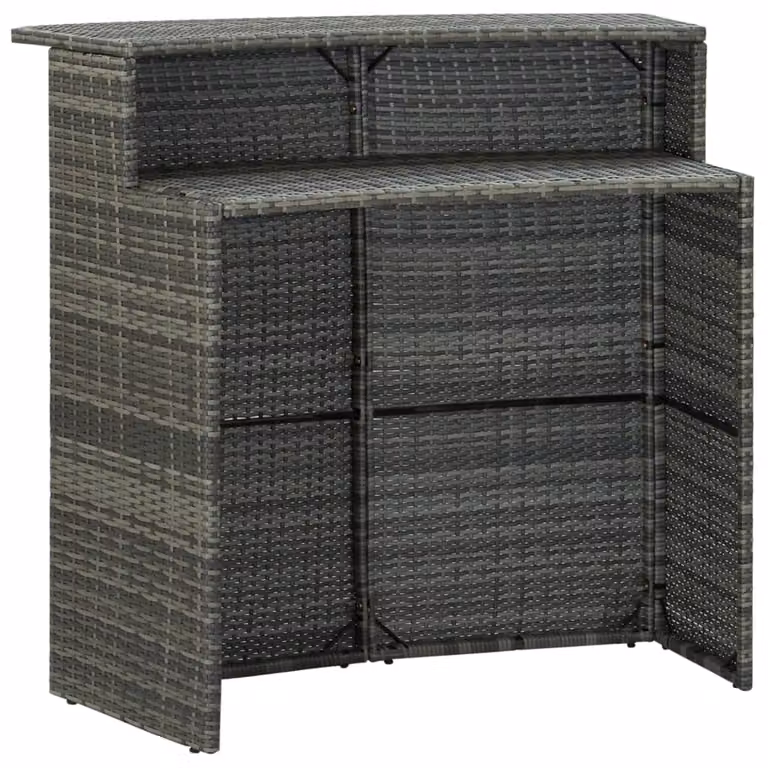 Mesa alta de jardín Syfax en ratán sintético gris, diseño moderno y rectangular, An/P/Al: 120 x 55 x 110 cm