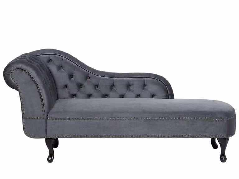 Sofá chaise longue Beliani Nimes en terciopelo gris con orientación izquierda
