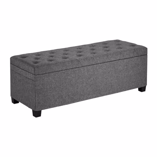 VEVOR Banco de almacenaje plegable acolchado con estructura de metal y bolsillos laterales, gris, An/P/Al: 110 x 40 x 40 cm