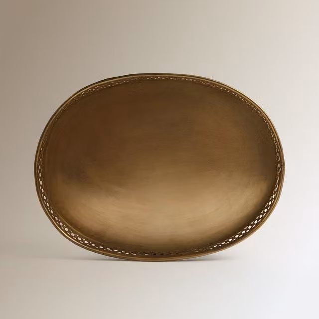Bandeja decorativa oval de estilo Art Nouveau en metal dorado Soldini El Corte Inglés