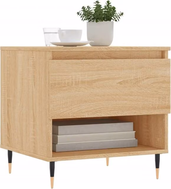 Set de 2 mesas de centro modernas SYFAX en madera de roble sonoma y metal, An/P/Al: 50 x 46 x 50 cm
