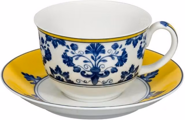 Taza de desayuno con plato Castelo Branco de Vista Alegre en porcelana azul