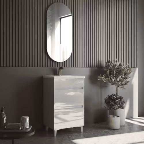 Mueble de baño de suelo B BAÑO TOTAL con lavabo cerámico, acabado blanco brillo y diseño moderno con cajones y puertas de cierre suave, An/P/Al: 70 x 39 x 82 cm
