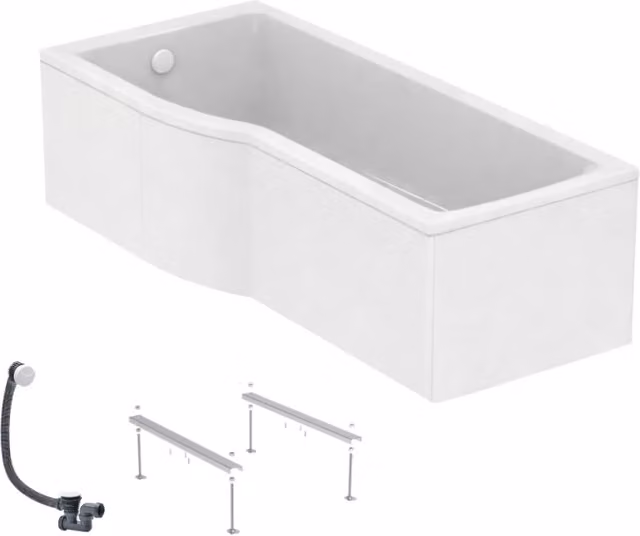 Bañera con ducha Ideal Standard Connect Air de acrílico blanca con delantal, patas y desagüe, izquierda, An/P/Al: 170 x 80 x 46,5 cm