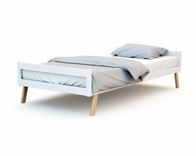Cuna convertible KASA de madera de haya lacada en blanco para bebés con estructura de casa y lamas de tela An/P/Al: 140 x 70 x 74,5 cm