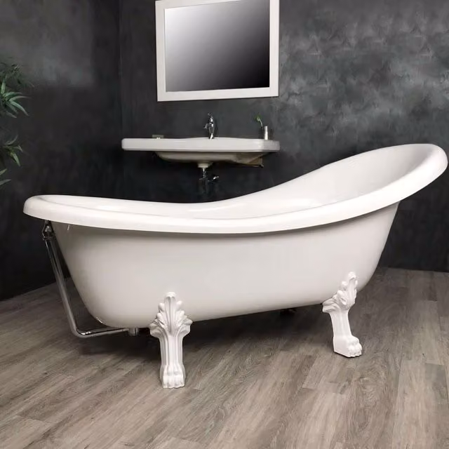 Bañera exenta de piedra sintética Aglaé blanca de forma ovalada An/P/Al: 175 x 80,5 x 64 cm