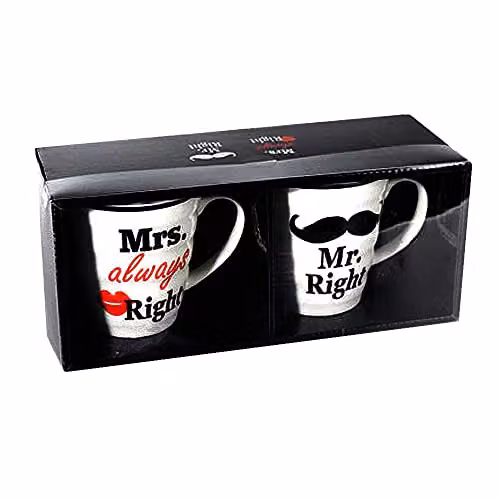 Set de 2 tazas de cerámica blancas Mr. Right y Mrs. Always Right para adultos