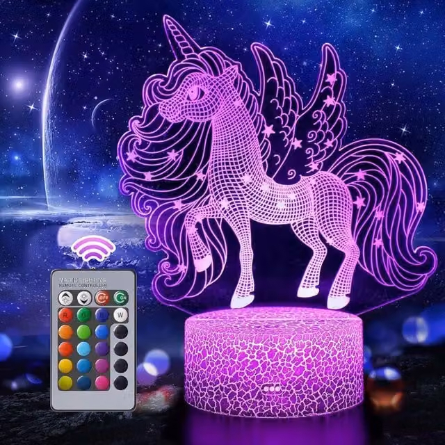 Lámpara de noche de unicornio LED ODIPIE con 16 colores y control remoto para niños y bebés, multicolor