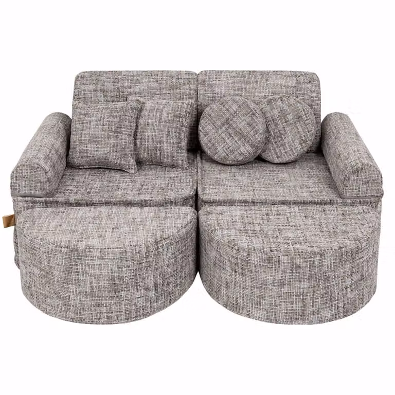 Sofá modular infantil MeowBaby de 12 piezas en color gris con tapicería de tela y fundas extraíbles