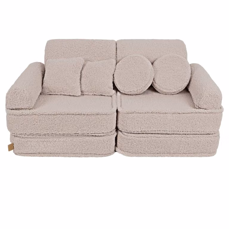 Sofá modular infantil MeowBaby de 10 piezas en tela suave con fundas extraíbles, disponible en beige y gris