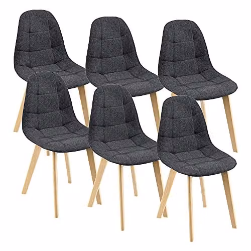 Set de 6 sillas de diseño Kopparberg en negro de en.casa con patas de haya y asiento tapizado para comedor, cocina o salón, An/P/Al: 53 x 47 x 86 cm