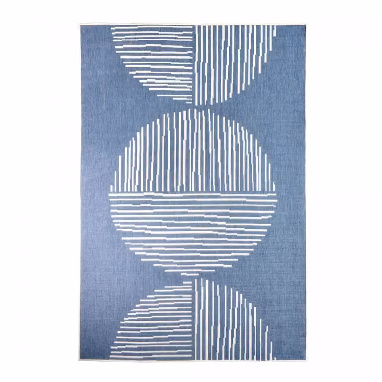 Alfombra de terraza y jardín kilim reversible Un amour de tapis, azul y blanco, An/P: 200 x 290 cm