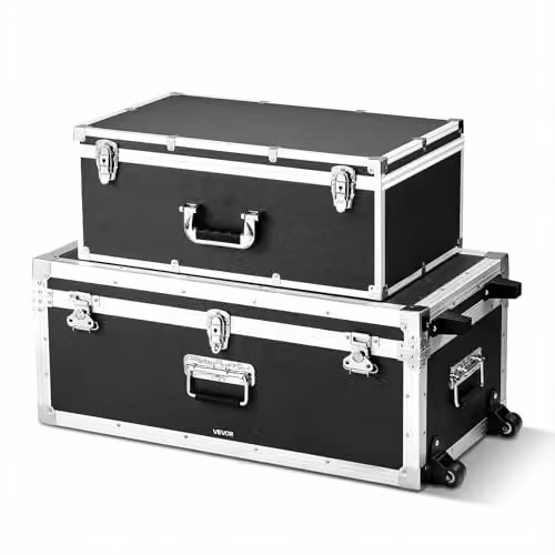Set de 2 Cajas de Transporte y Almacenamiento VEVOR de Madera con Ruedas y Asas de Metal, Color Negro, Pequeña An/P/Al: 60 x 35 x 24 cm, Grande An/P/Al: 76,3 x 39,2 x 31,2 cm