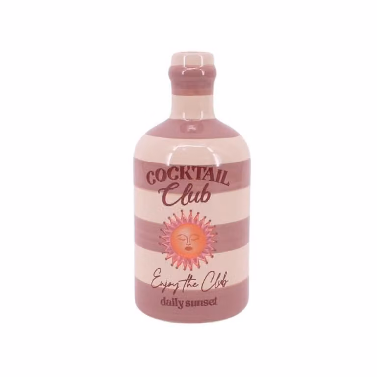 Jarrón Kersten de cerámica con forma de botella de cóctel y diseño de rayas en colores beige y rosa, Altura: 21 cm