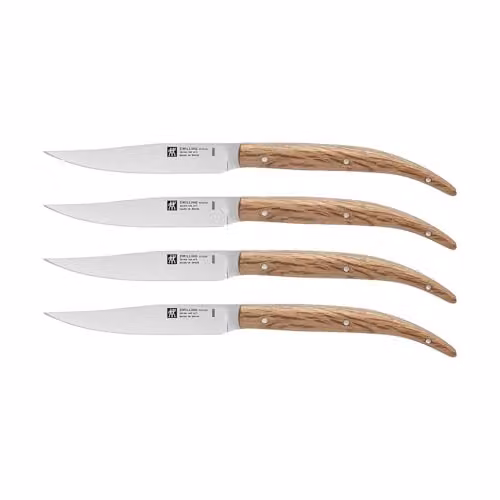Juego de cuchillos para carne Zwilling de 4 piezas en acero inoxidable, color plata y marrón con mango de madera, An/P/Al: 14,2 x 3,5 x 24,8 cm