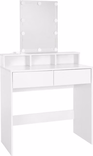Tocador Vente-Unique blanco con espejo LED, taburete y dos cajones, An/P/Al: 80 x 40 x 140 cm