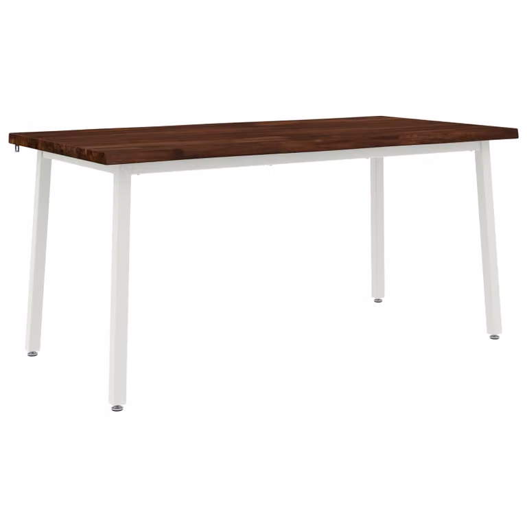 Mesa de comedor moderna vidaXL de madera de acacia con borde natural y patas de metal en color marrón, An/P/Al: 160 x 70 x 75 cm