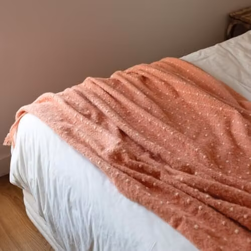 Camino de cama Home Maison QABANE con estampado de lunares y flecos, color terracota, An/P/Al: 190 x 75 cm