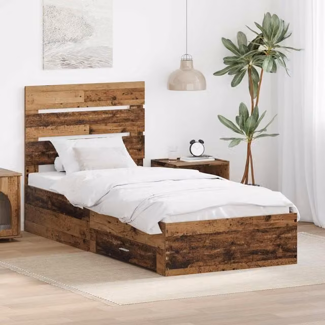 Estructura de cama con cajón Maison Exclusive en madera de color marrón, An/P/Al: 90 x 200 x 100 cm