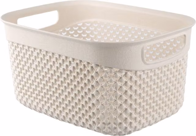 Cesta de ordenación rectangular mediana 7house de plástico con asas y diseño de tejido abierto de 3,3 l disponible en gris, rosa, beige o blanco