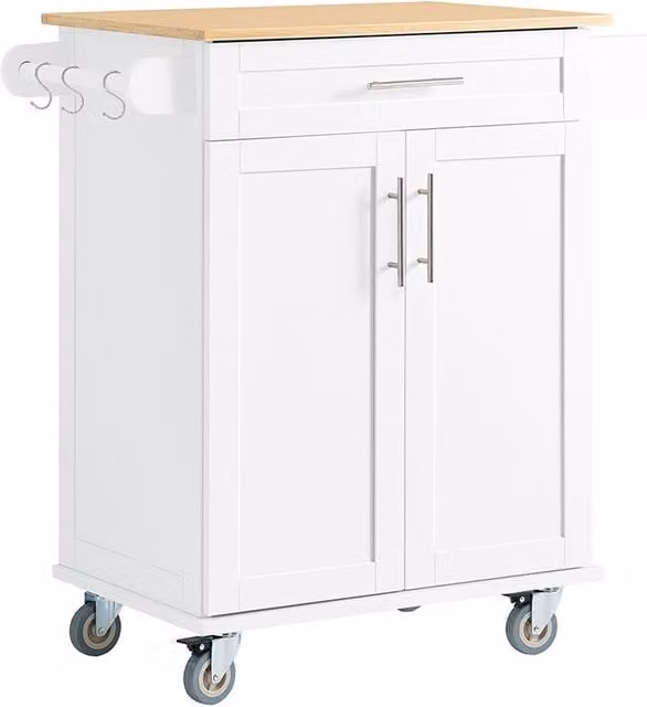 Carrito de cocina móvil SOBUY blanco con encimera de madera y estructura de metal, An/P/Al: 83 x 46 x 91 cm