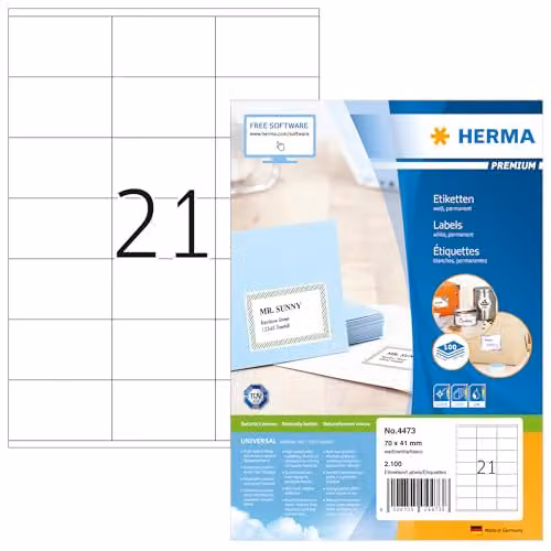 Etiquetas autoadhesivas Herma multipurpose blancas de papel reciclado, 100 hojas A4