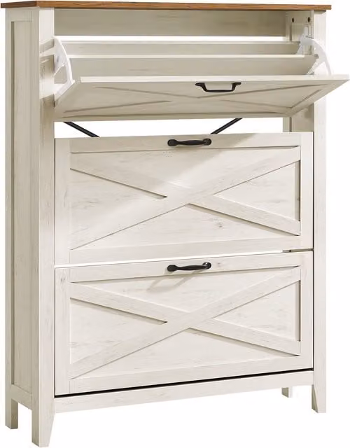 Mueble zapatero VASAGLE de estilo rústico con cajones abatibles y estantes, blanco, An/P/Al: 87 x 24 x 123,6 cm