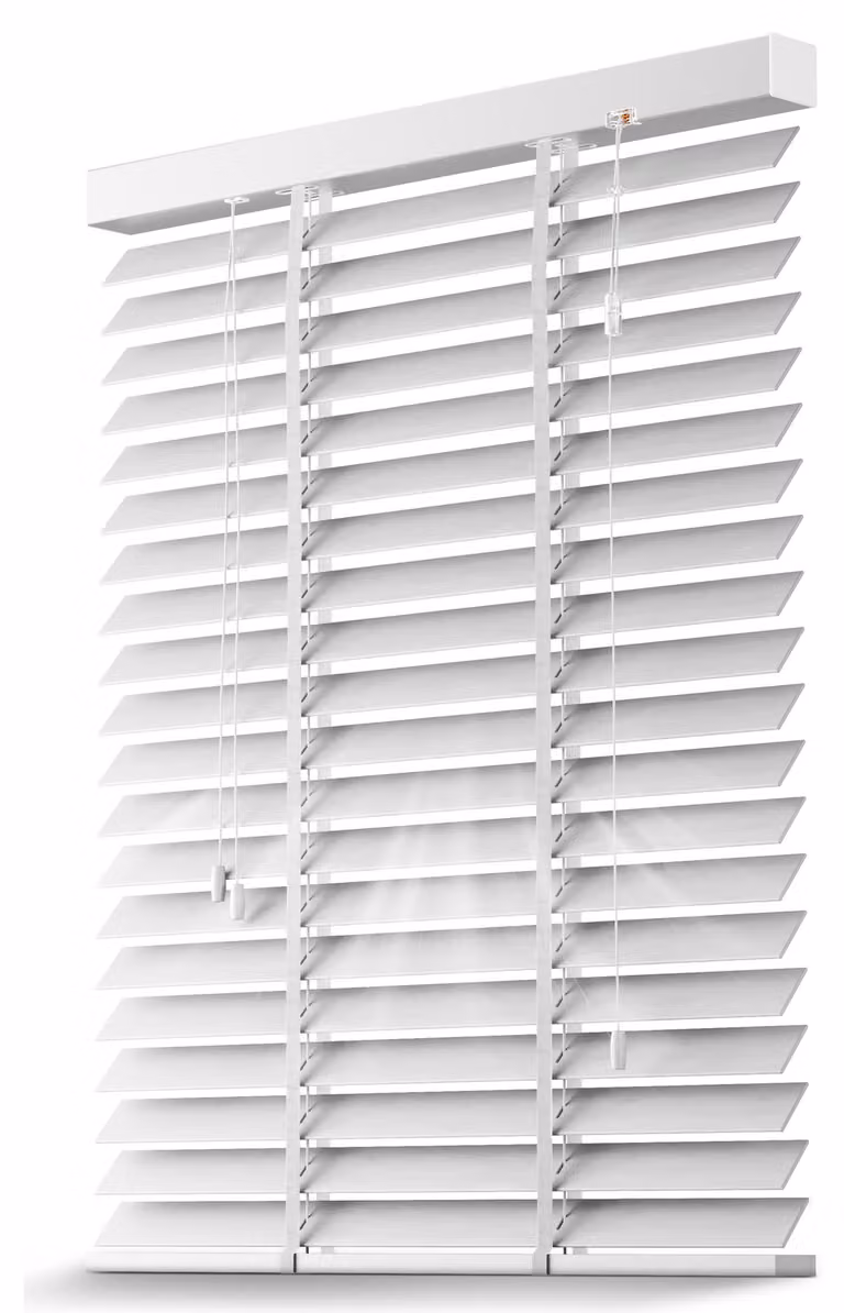 Persiana enrollable de madera Sol Royal color blanco, lamas de 50 mm, An/Al: 160 x 180 cm