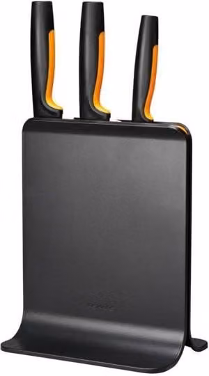 Set de cuchillos de cocina Fiskars con cuchillo Santoku y bloque de acero inoxidable en color negro