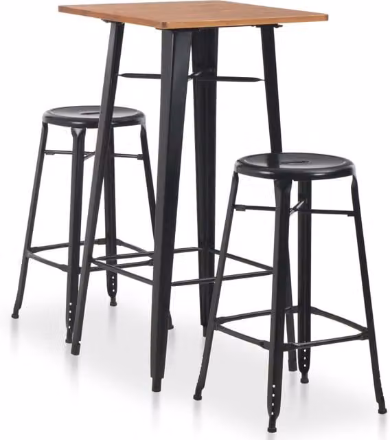 Conjunto de mesa alta y 3 taburetes Maison Exclusive en madera de pino y acero negro y marrón