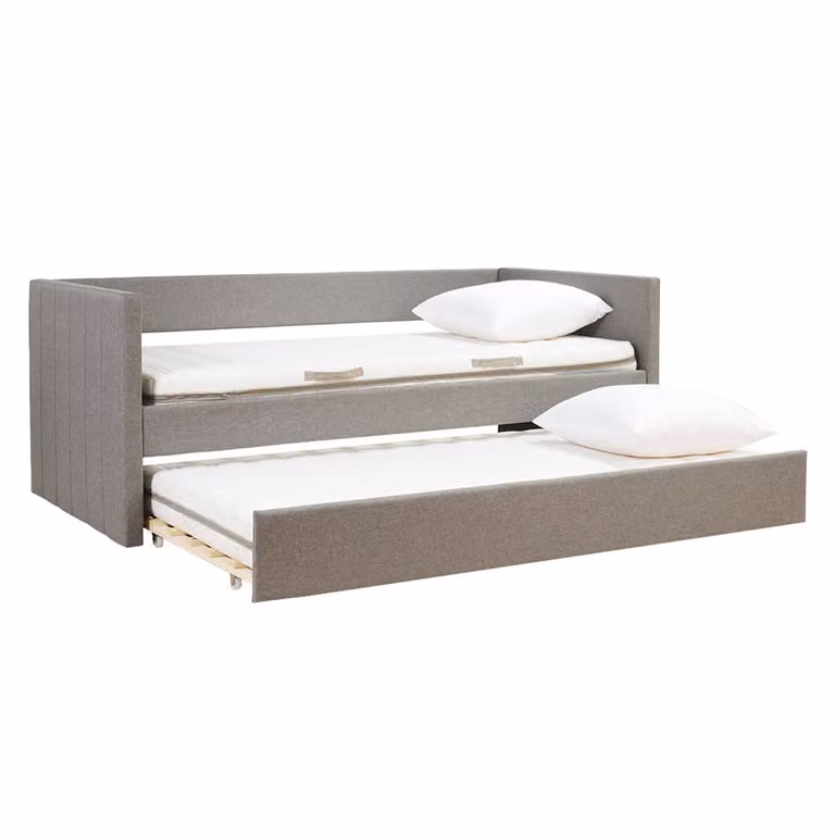 Cama nido Miliboo Elie tapizada en tela gris con cajones An/P/Al: 90 x 190 x 208 cm