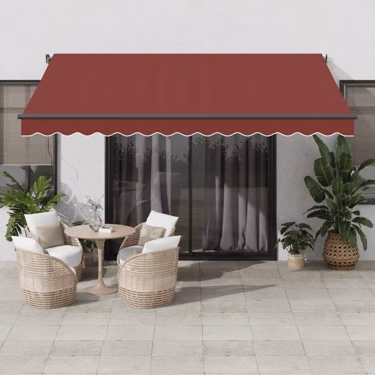 Toldo manual Prolenta con iluminación LED y brazos plegables en color rojo, An/P: 400 x 350 cm