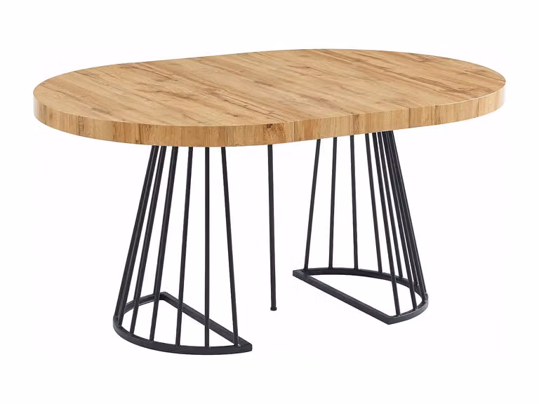 Mesa de comedor extensible ovalada VENTE-UNIQUE en MDF y metal, color beige, negro y marrón, An/P/Al: 220 x 110 x 76 cm