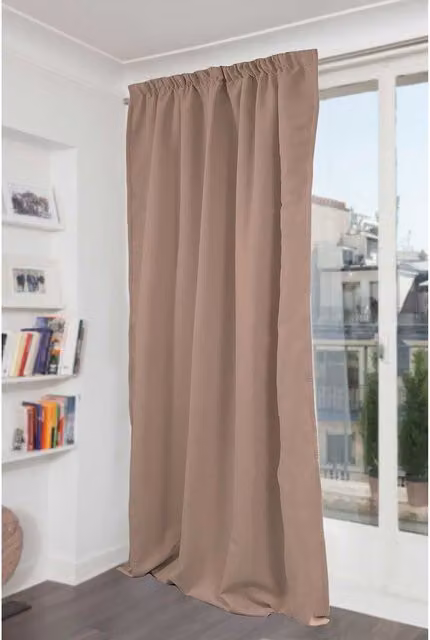 Cortina Moondream DecibelControl 3en1 antirruido, térmica y 100% opaca con trabilla fruncida, color beige, An: 140 cm, Al: 260 cm