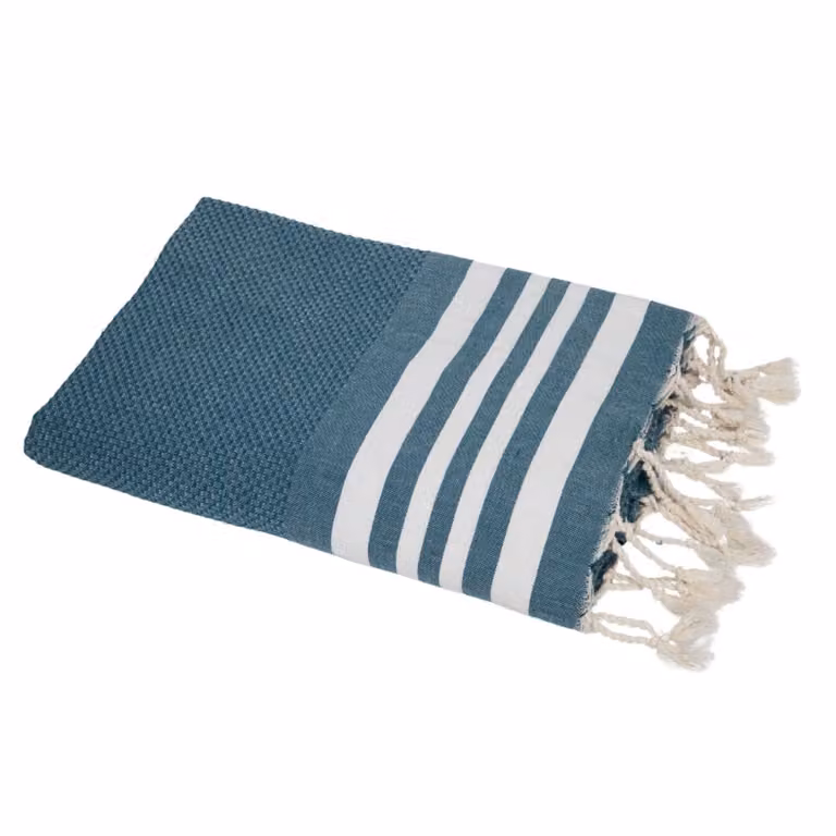 Fouta de algodón Febronie con diseño de panel de abeja en color azul petróleo, An/P: 100 x 200 cm