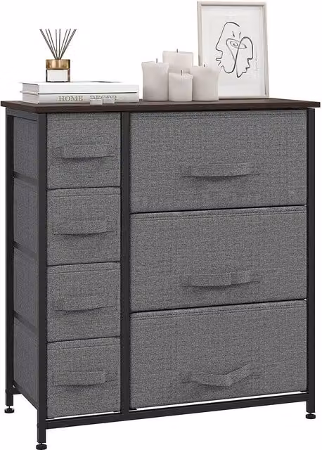 Cómoda NORTHIX de color gris con 7 cajones de tela y estructura de metal para dormitorio o cuarto infantil