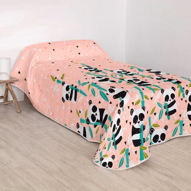 Colcha acolchada Panda Garden de Moshi Moshi para niños en azul, blanco o rosa, An x Al: 200 x 260 cm