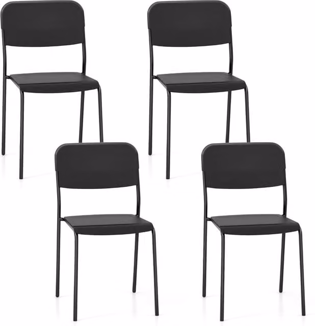 Set de 4 sillas de comedor apilables NORTHIX en color negro con patas de metal y acabado en piel sintética mate