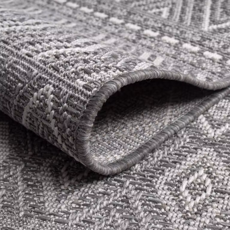 Alfombra Paco Home de estilo boho étnico para exterior e interior, diseño de tejido plano redondo, color gris y beige, Diámetro: 160 cm
